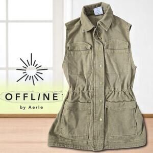 Offline by Aerie Military Vest Jacket Women's Size: XS Green Cargo Snaps